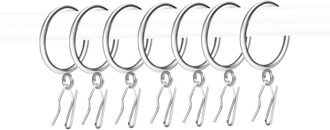 Adiyer Silver Curtain Rings with Pin-on Hooks - 1.5-Inch Inner Diameter - Set of 28