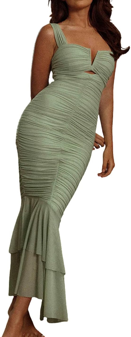 CHARTOU Women's Sleeveless Strappy Mermaid Fishtail Maxi Dress