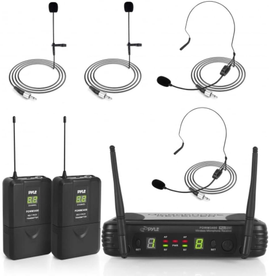 Pyle 2 Channel Wireless Microphone System for Karaoke and DJ