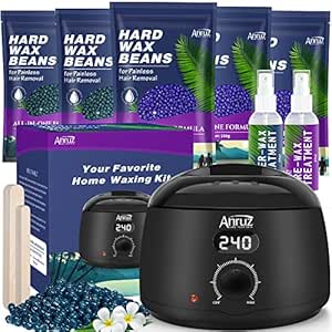 Anruz Waxing Kit for Hair Removal - Digital Warmer & Beads