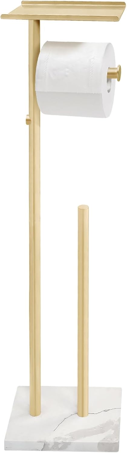 Brushed Gold Toilet Paper Stand Holder with Marble Base Design