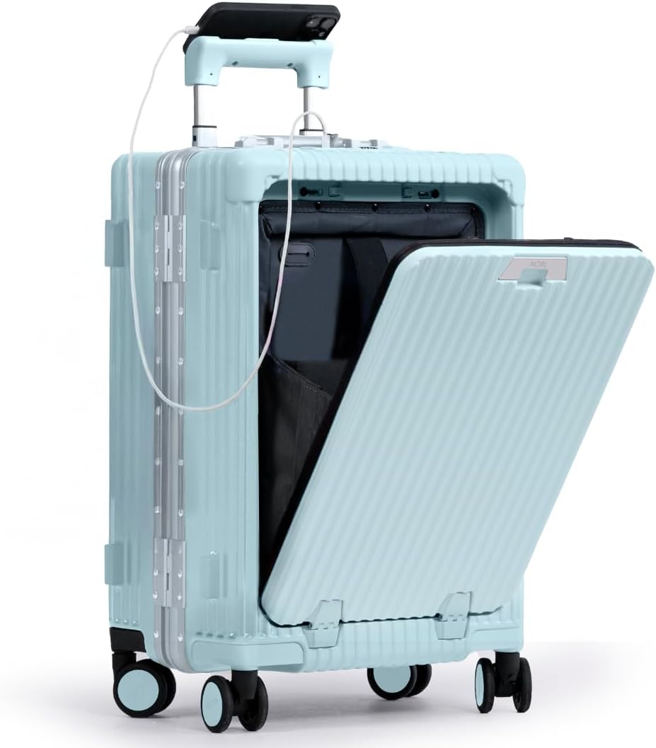 Nobl Travel Carry On Luggage with USB Charging Port & Cup Holder