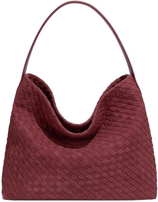 Woven Suede Shoulder Bag for Women - Elegant Hobo Tote