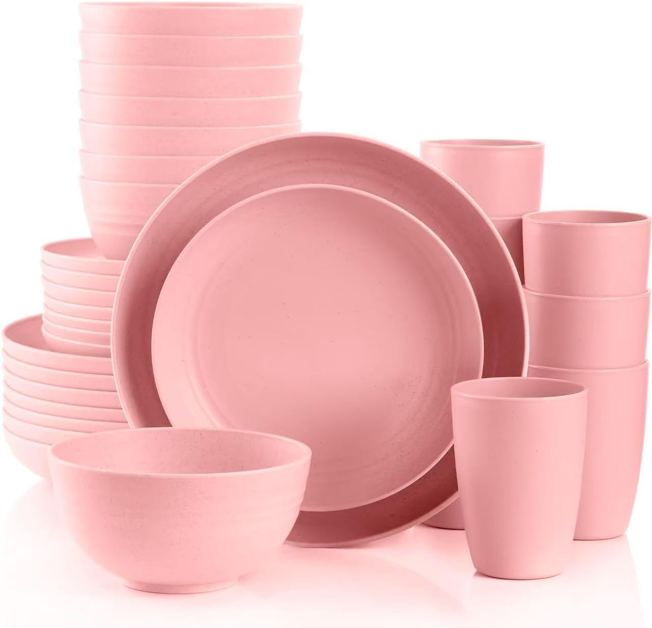 Pink Dinnerware Sets for 8 - Unbreakable Wheat Straw Plates
