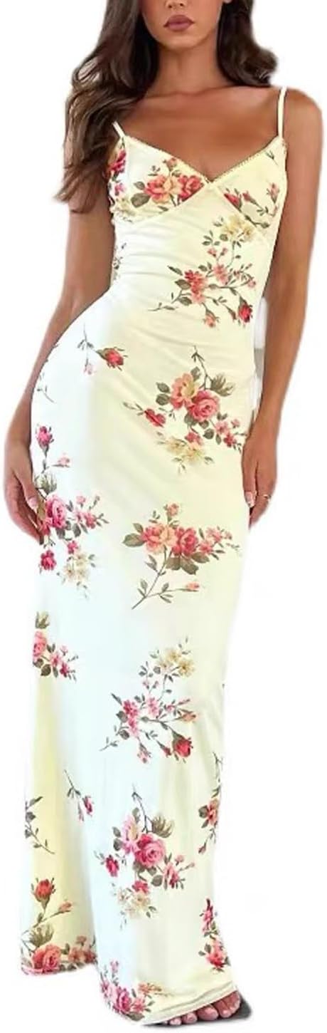 Women Vintage Spaghetti Strap Maxi Dress for Stylish Occasions