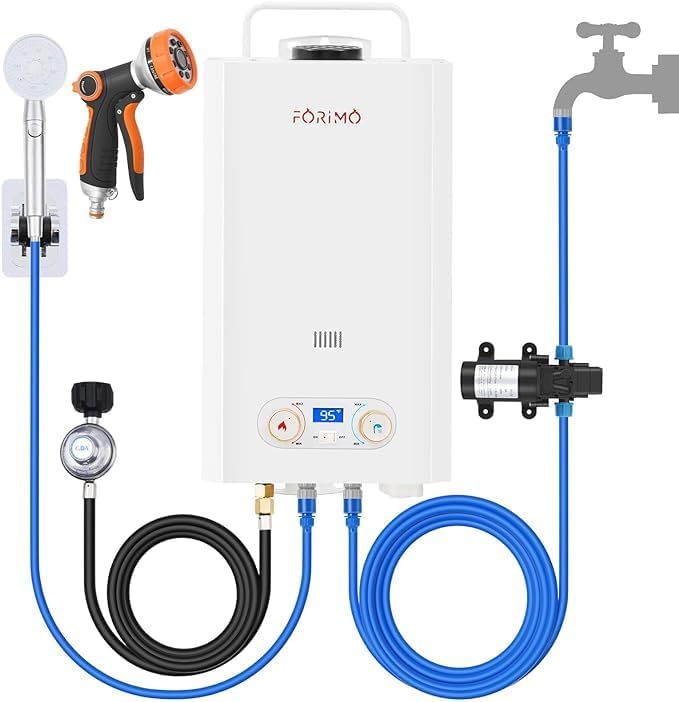 Portable Propane Water Heater with Pump - Instant Hot Water