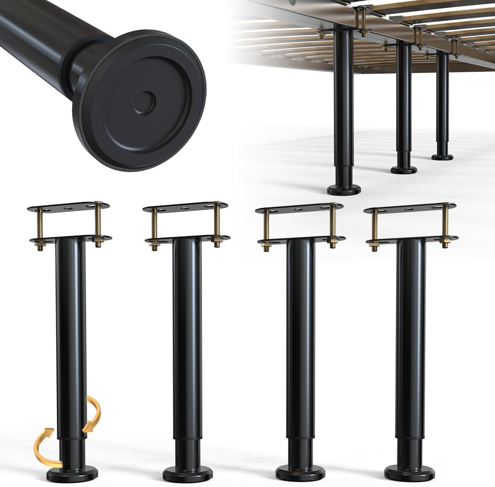 4-Piece Adjustable Height Bed Support Legs for King and Queen Beds