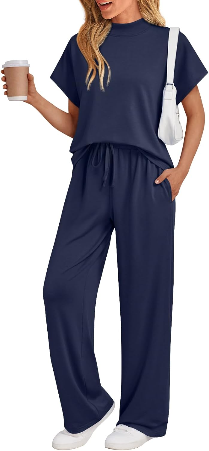 AUTOMET Women's Mock Neck Lounge Set for Summer Comfort