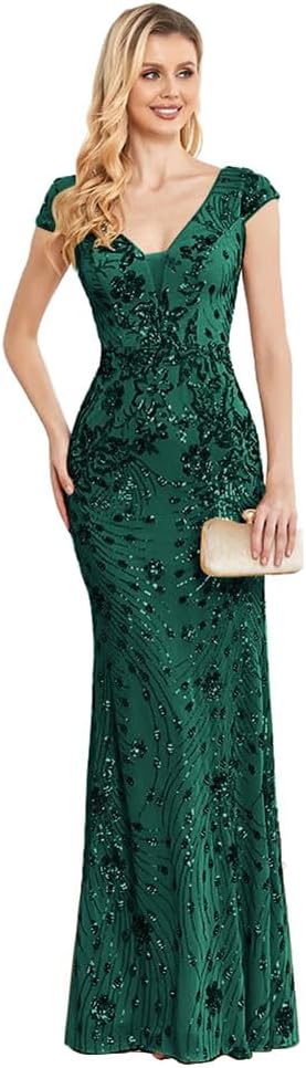 Womens Sequined Long Evening Gown for Wedding Party Events
