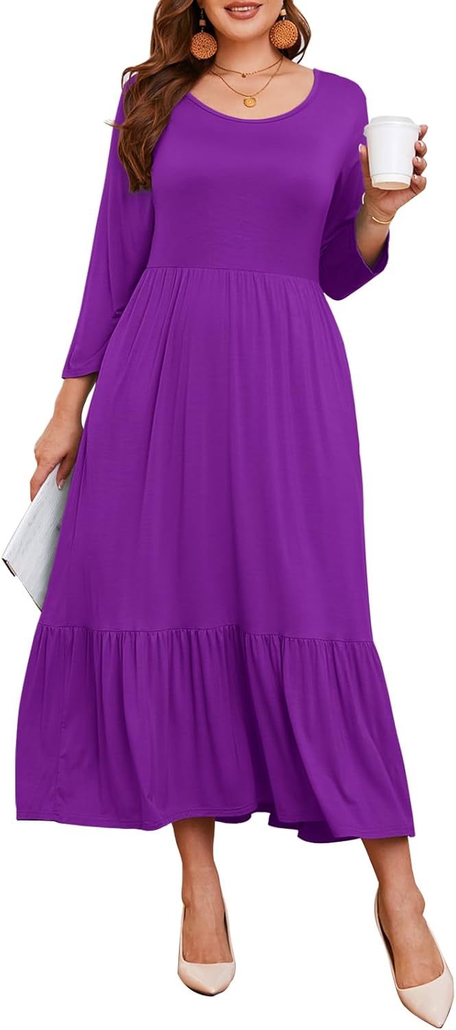 LARACE 3/4 Sleeve Dresses for Women Plus Size with Pockets