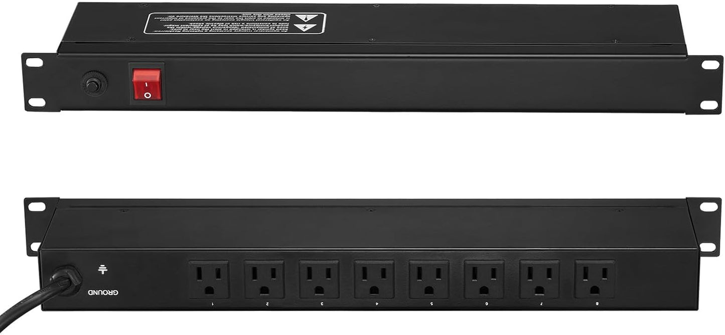 VEVOR 8 Outlet Rack Mount Power Strip - Surge & Overload Protection