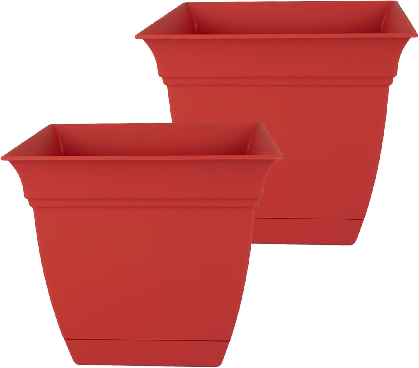 Eclipse Square Plastic Planter with Attached Saucer - 12 in Red