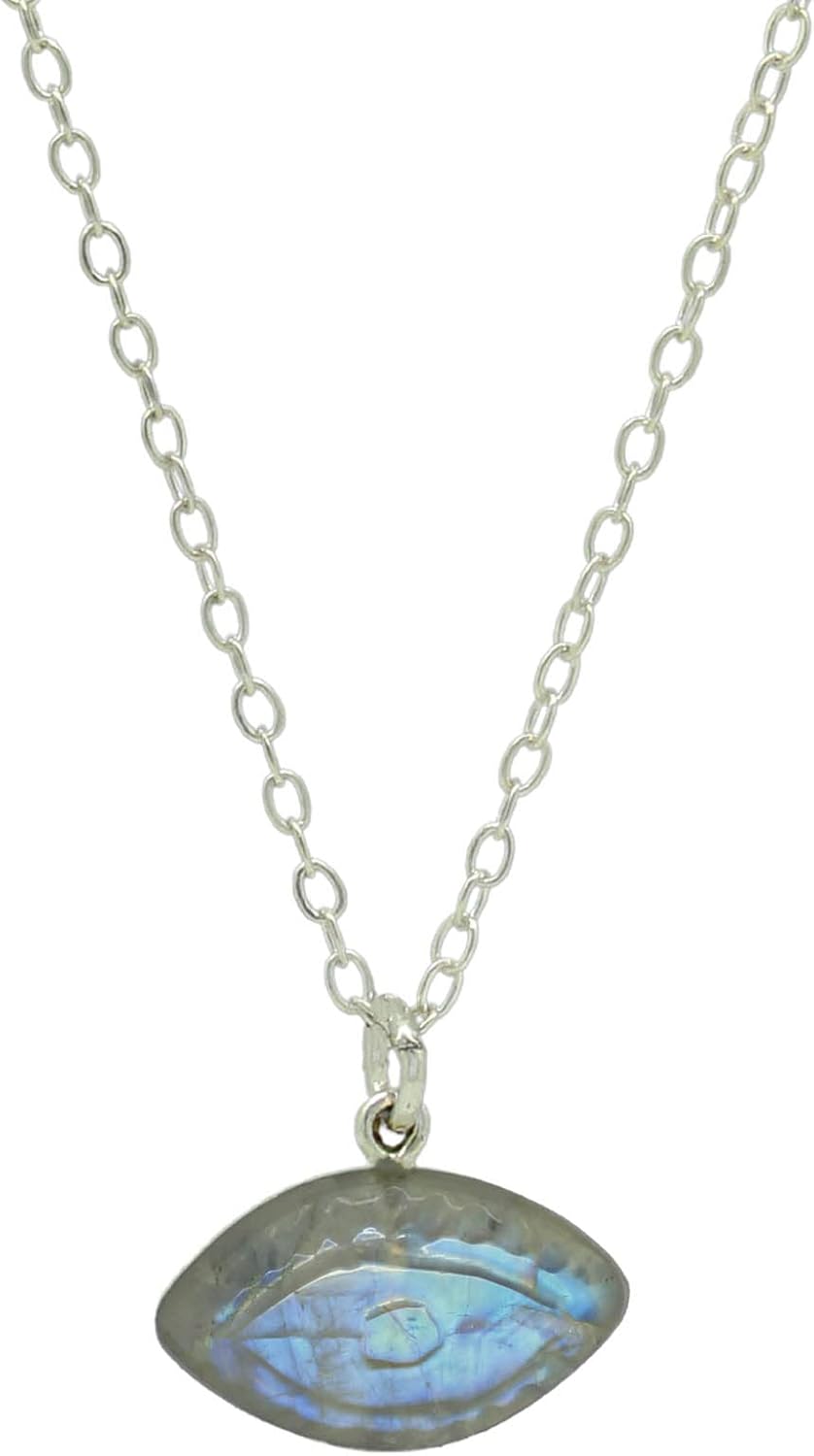 Natural Evil Eye Necklace with Rainbow Moonstone for New Beginnings