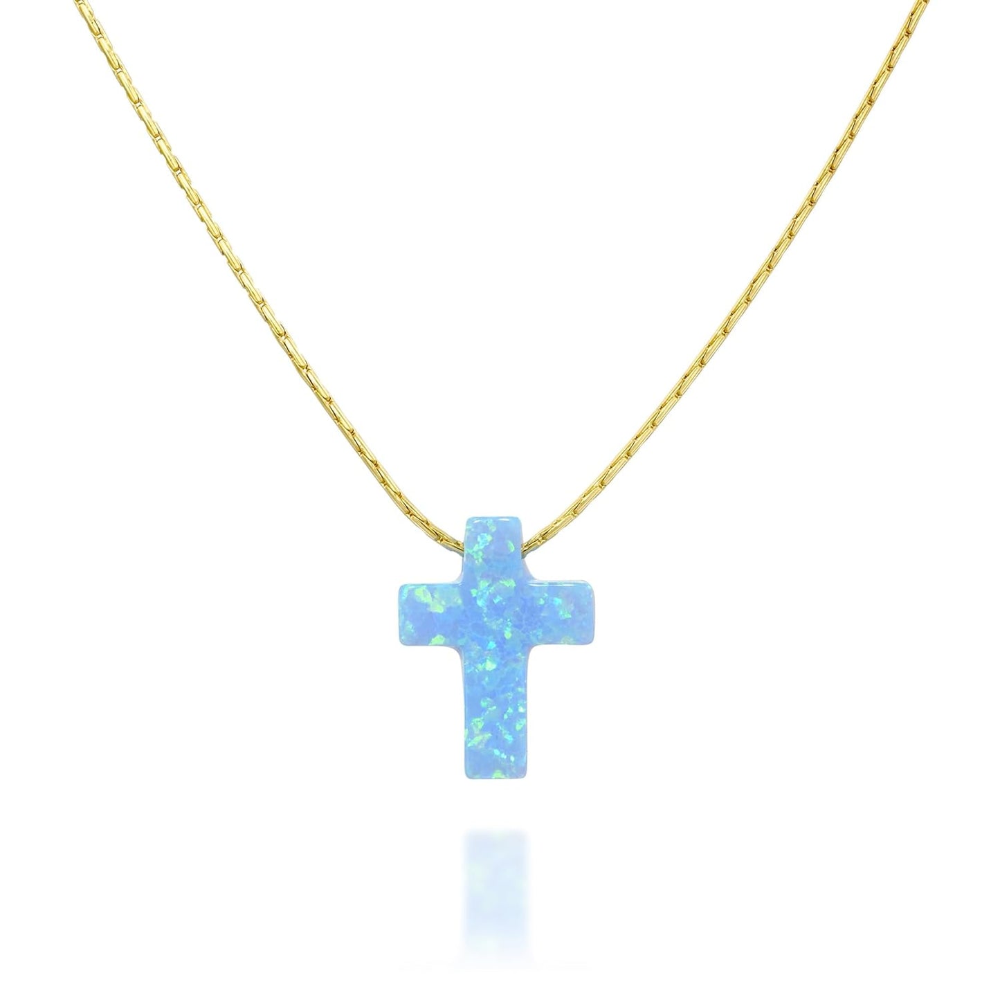 Blue Opal Cross Gold Filled Choker Necklace for Minimalist Style