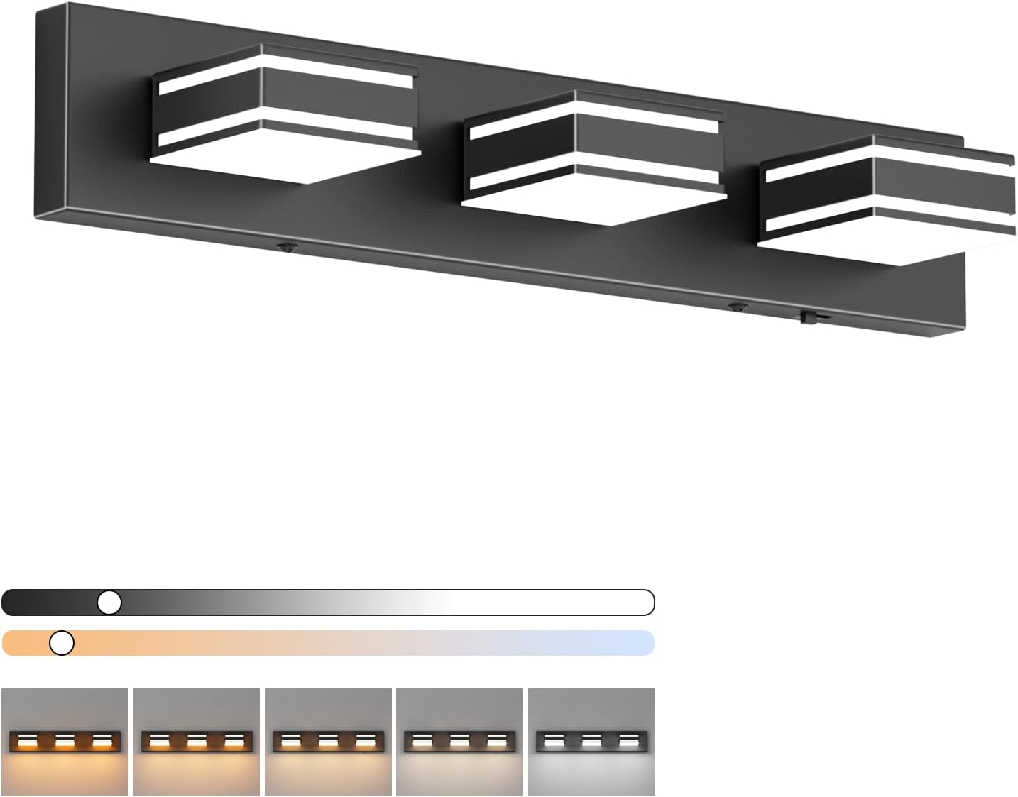 Dimmable Black Bathroom Vanity Lights with 5 Color Temperatures