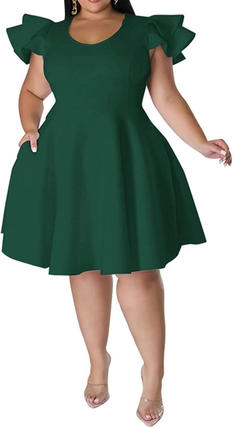 IyMoo Women's Plus Size Cape Flutter Sleeve A Line Dress