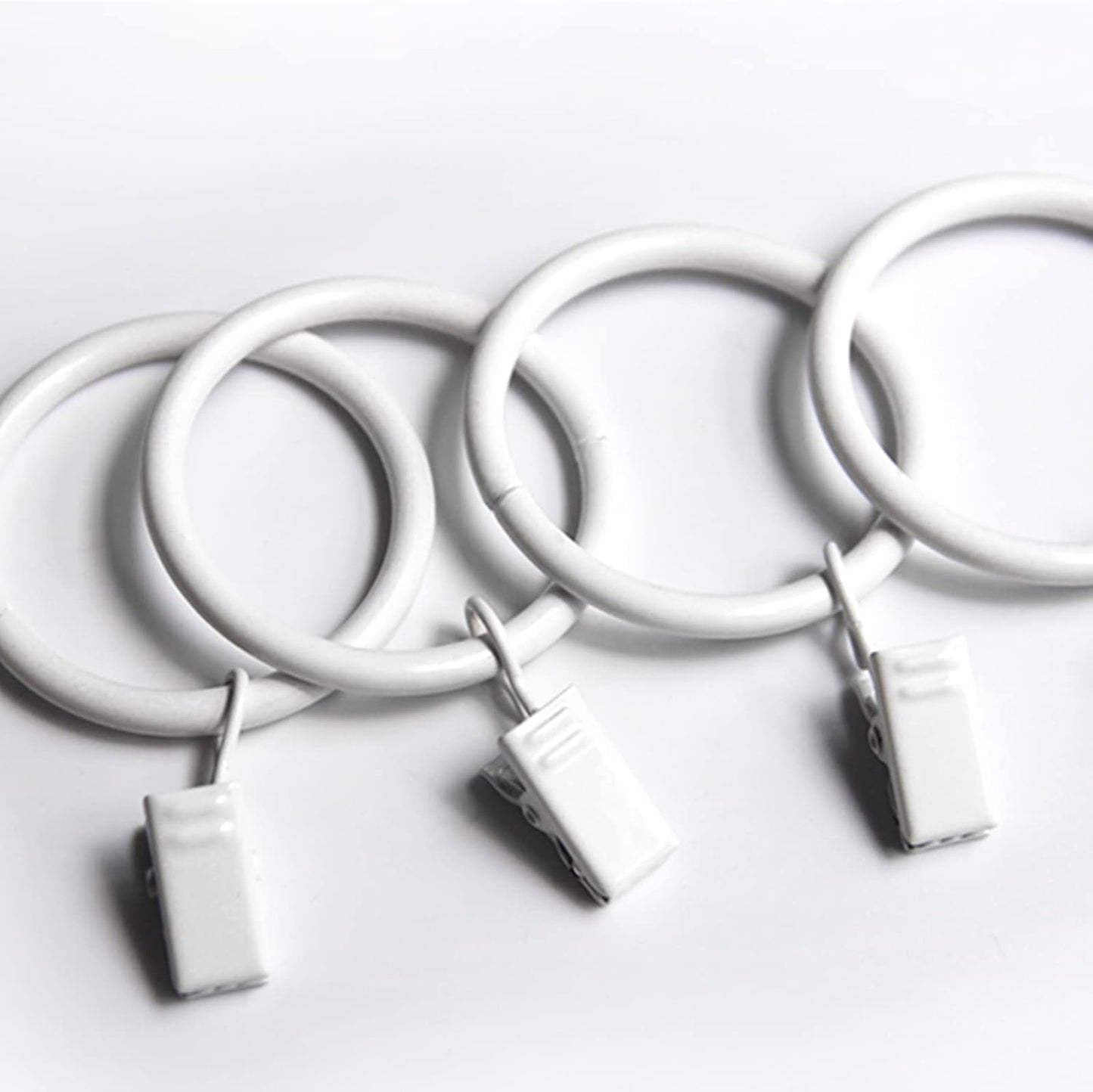KAIY 14 White Iron Curtain Rings with Clips - Easy Hanging Solution
