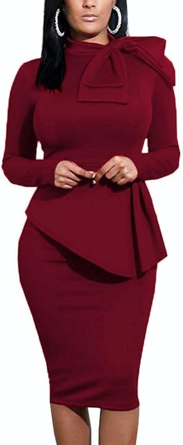 Women's Peplum Bodycon Long Sleeve Dress for Work and Parties