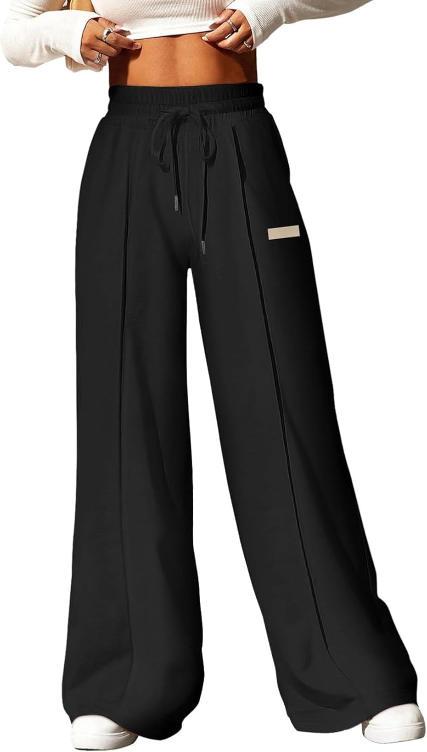 High Waisted Drawstring Wide Leg Sweatpants for Women