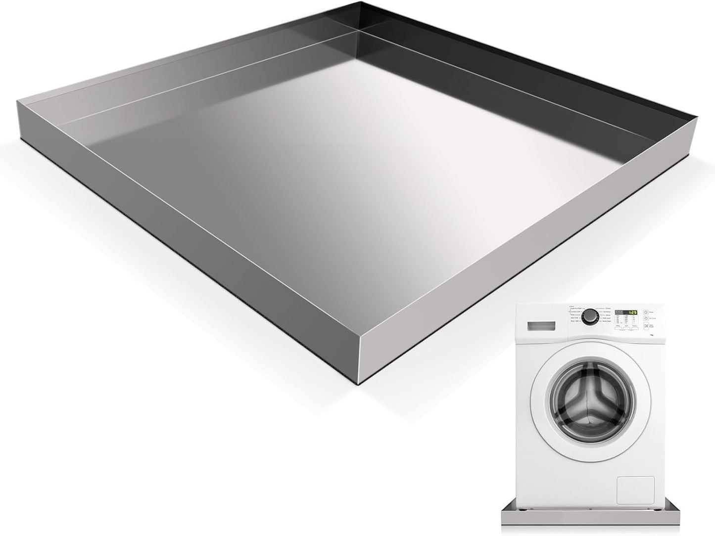 304 Stainless Steel Washing Machine Tray - Anti-Slip Bottom Pad - Heavy Duty - No Hole - 30x32x2.5