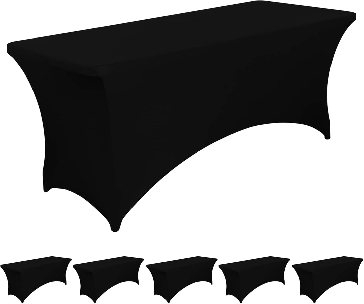 6FT Black Fitted Tablecloths for Rectangle Tables - 6 Pcs