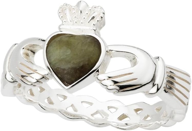 Biddy Murphy Irish Claddagh Ring for Women with Connemara Marble