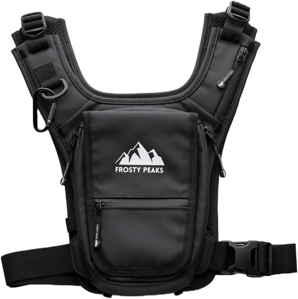 FROSTY PEAKS Minimalist Chest Rig Bag - Easy-Access Phone Pocket, Dual Pockets - Black