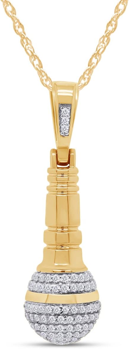 AFFY Round Cut White Cubic Zirconia Microphone Pendant Necklace