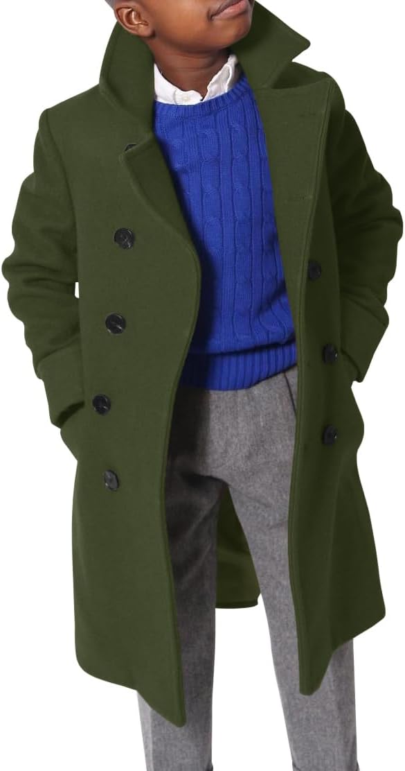 Ebifin Boys Notch Lapel Double Breasted Long Trench Coat