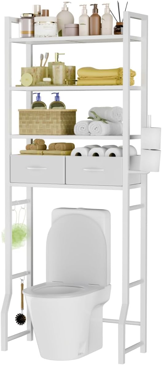 4 Tier Over The Toilet Storage Organizer with Drawers for Bathroom