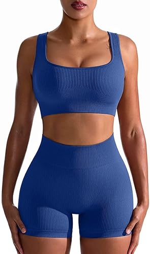 OQQ Workout Outfits for Women: Seamless Ribbed Leggings Set