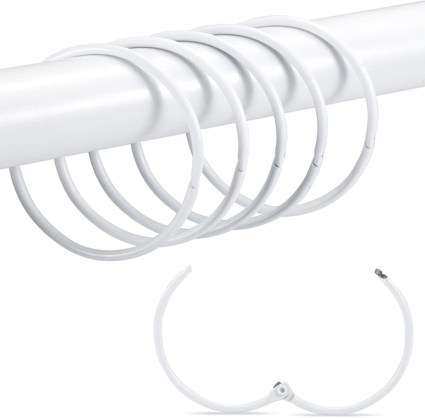 Rustproof Snap-On Shower Rings - Glide Smoothly, White