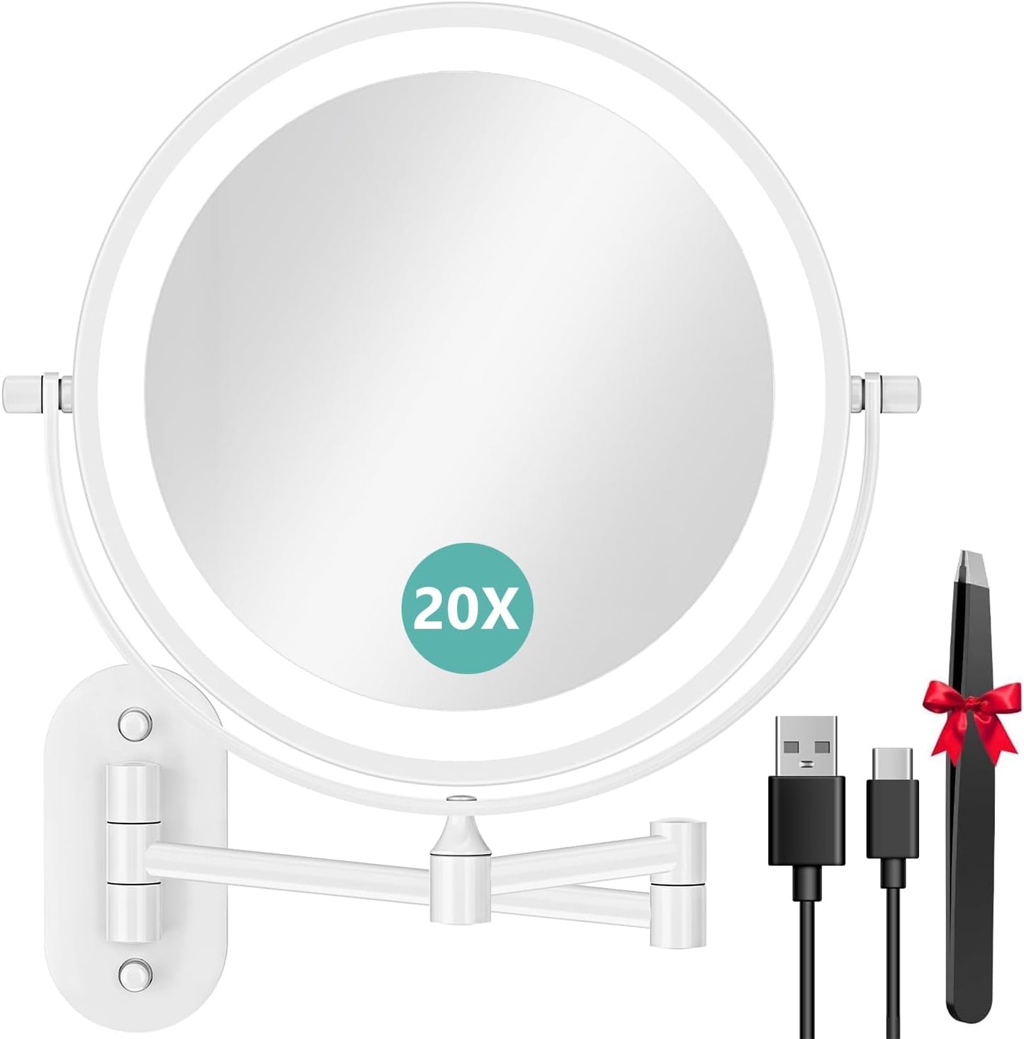 1X/20X Wall Mounted Makeup Mirror with Light for Perfect Grooming