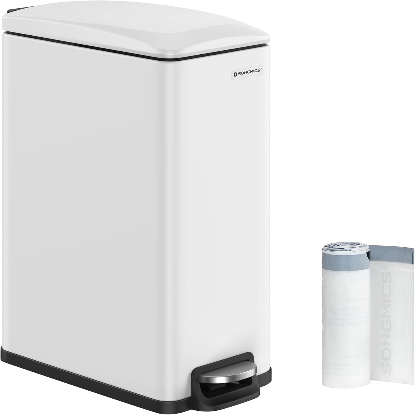 SONGMICS Slim Trash Can for Narrow Spaces with Soft-Close Lid