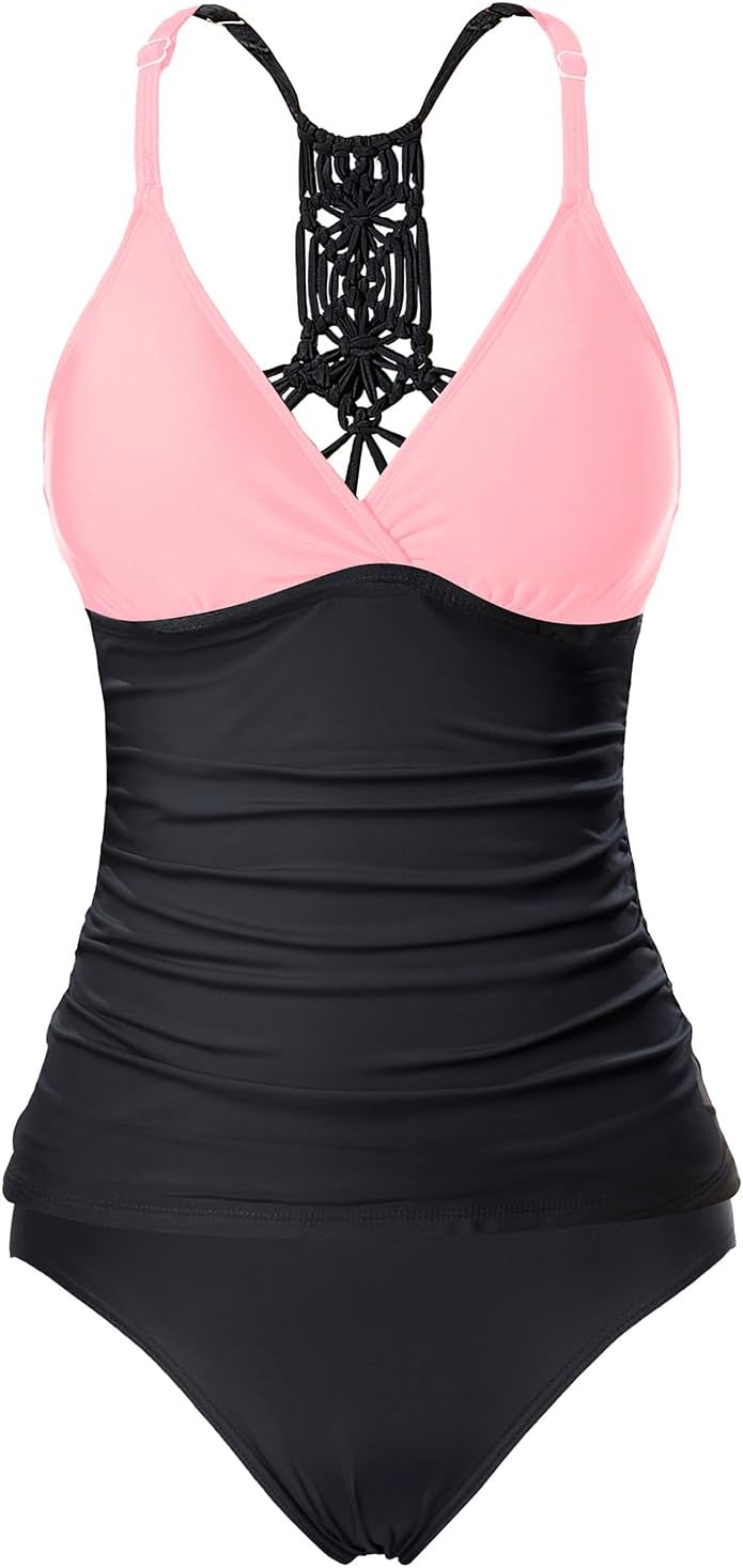 Holipick Tummy Control Two Piece Tankini Set for Women