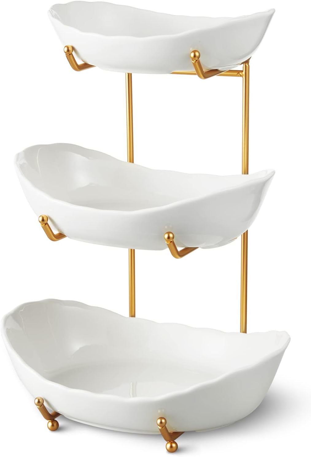 Ceramic Fruit Bowl for Kitchen Counter - 3 Tier Stand in Gold