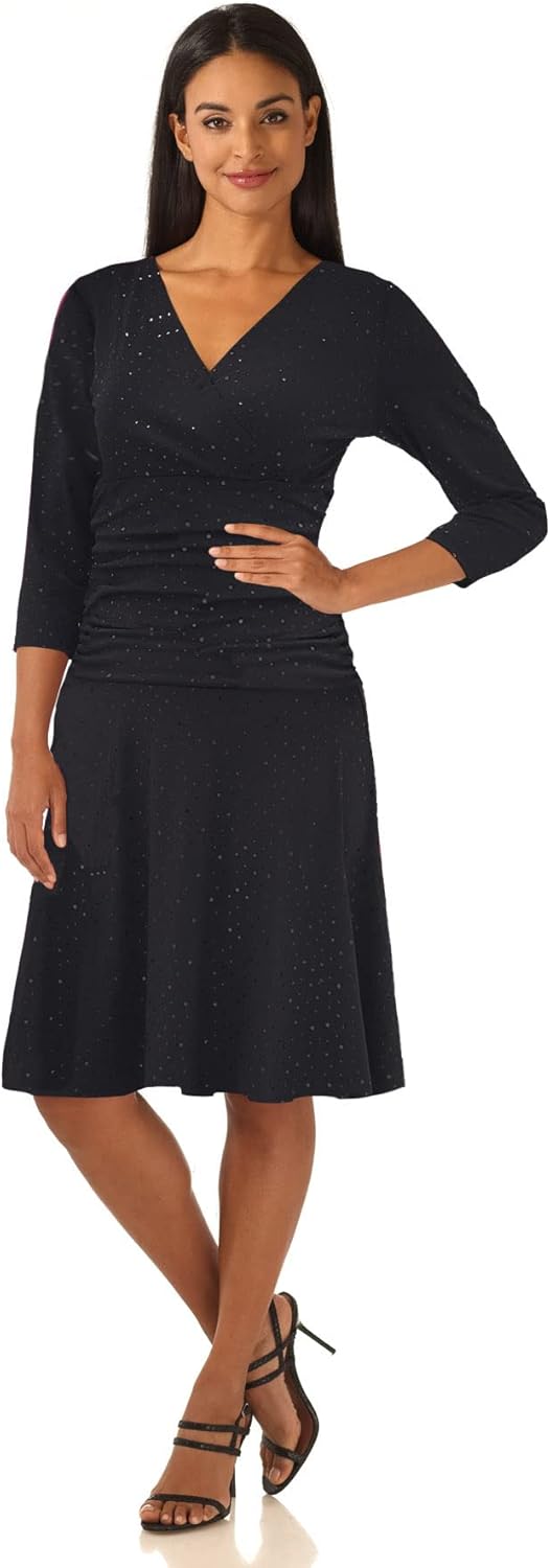 Rekucci Women's Slimming 3/4 Sleeve Crossover Tummy Control Dress