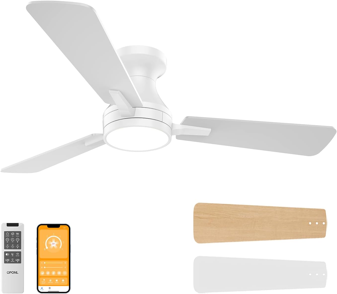 42 Inch White Ceiling Fan with Light and Remote Control Features