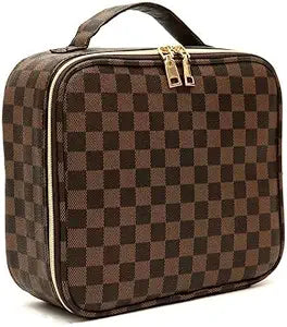 Checkered Makeup Bag with Adjustable Partition for Travel