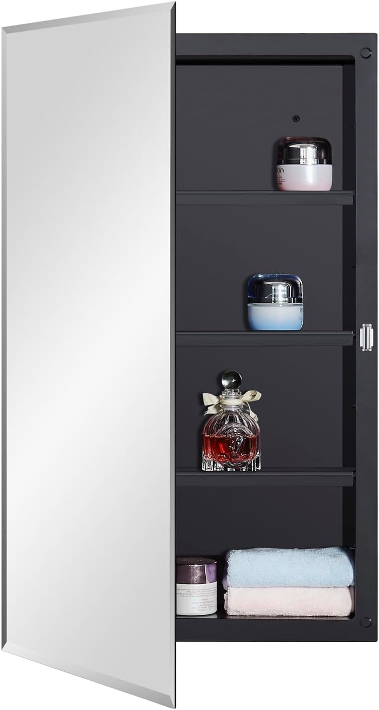 DYLLOR Black Plastic Medicine Mirror Cabinet for Stylish Storage