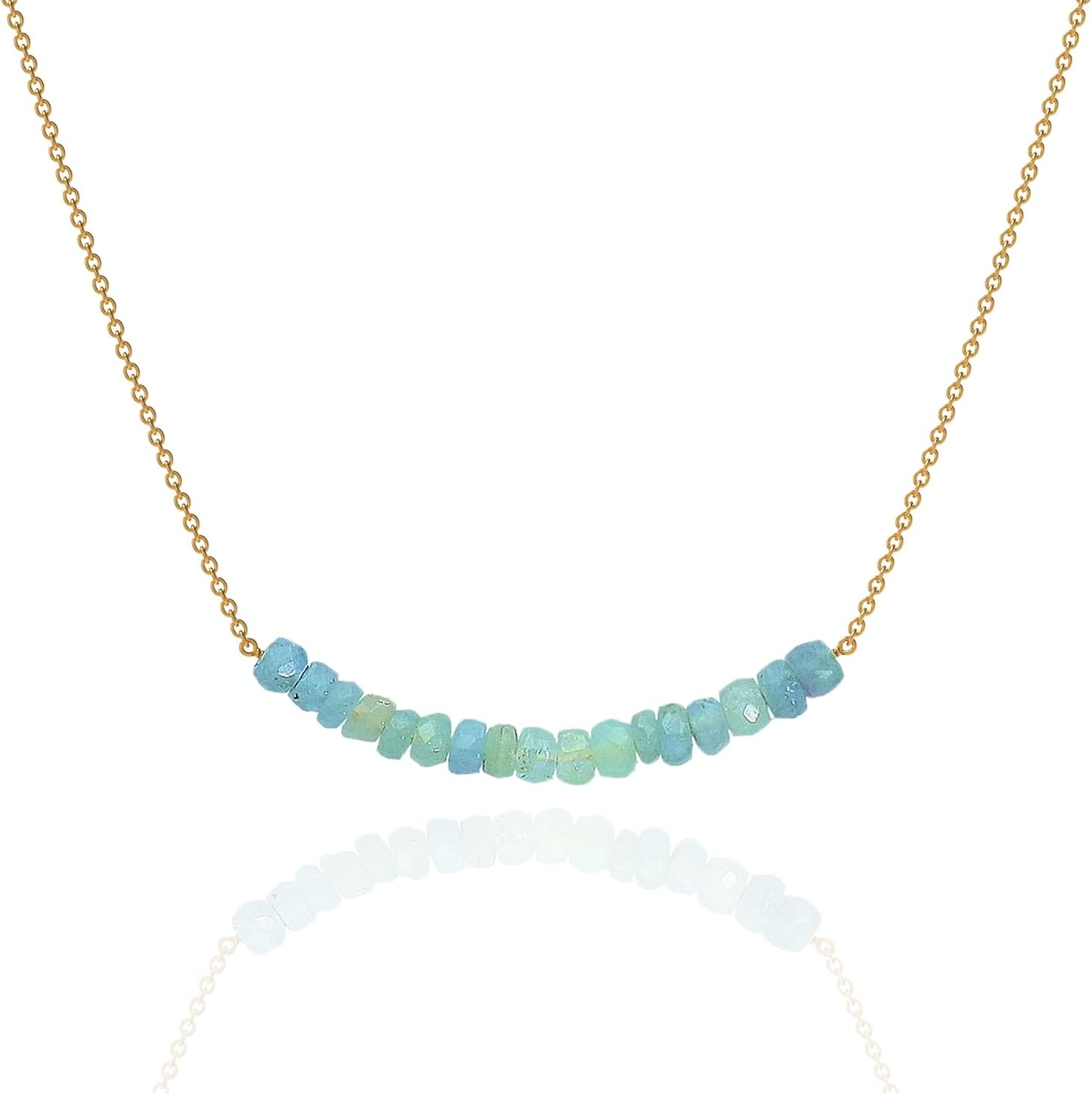 18K Gold Vermeil Beaded Aquamarine Bar Necklace for Women