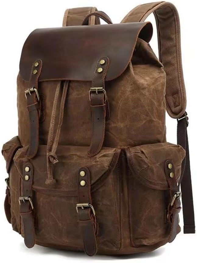 Genuine Leather Canvas Waxed Backpack for Travel and Work