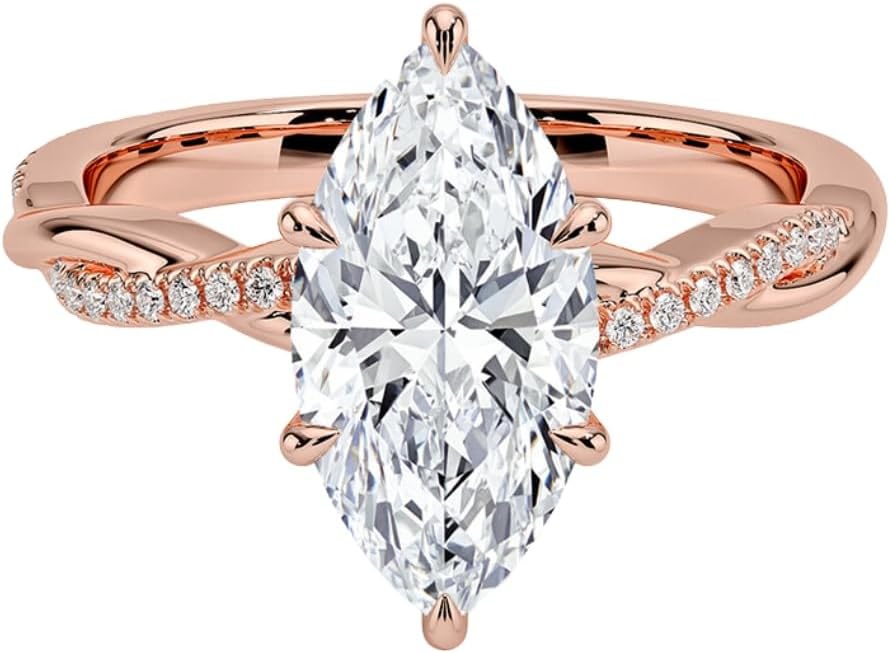 1-3 CT Marquise Moissanite Engagement Ring in Solid Gold & Silver