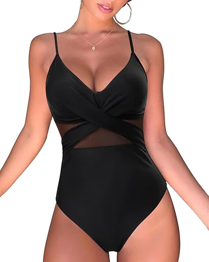 OMKAGI Women Front Crisscross One Piece Swimsuit for Summer Fun