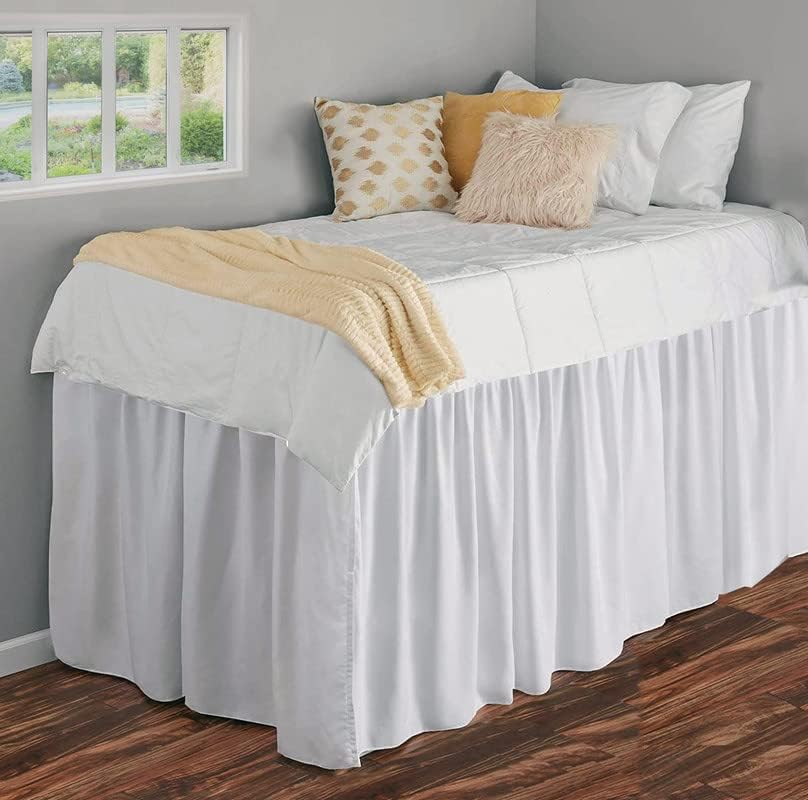 Ruffled White Twin XL Bed Skirt - 42 Drop Microfiber