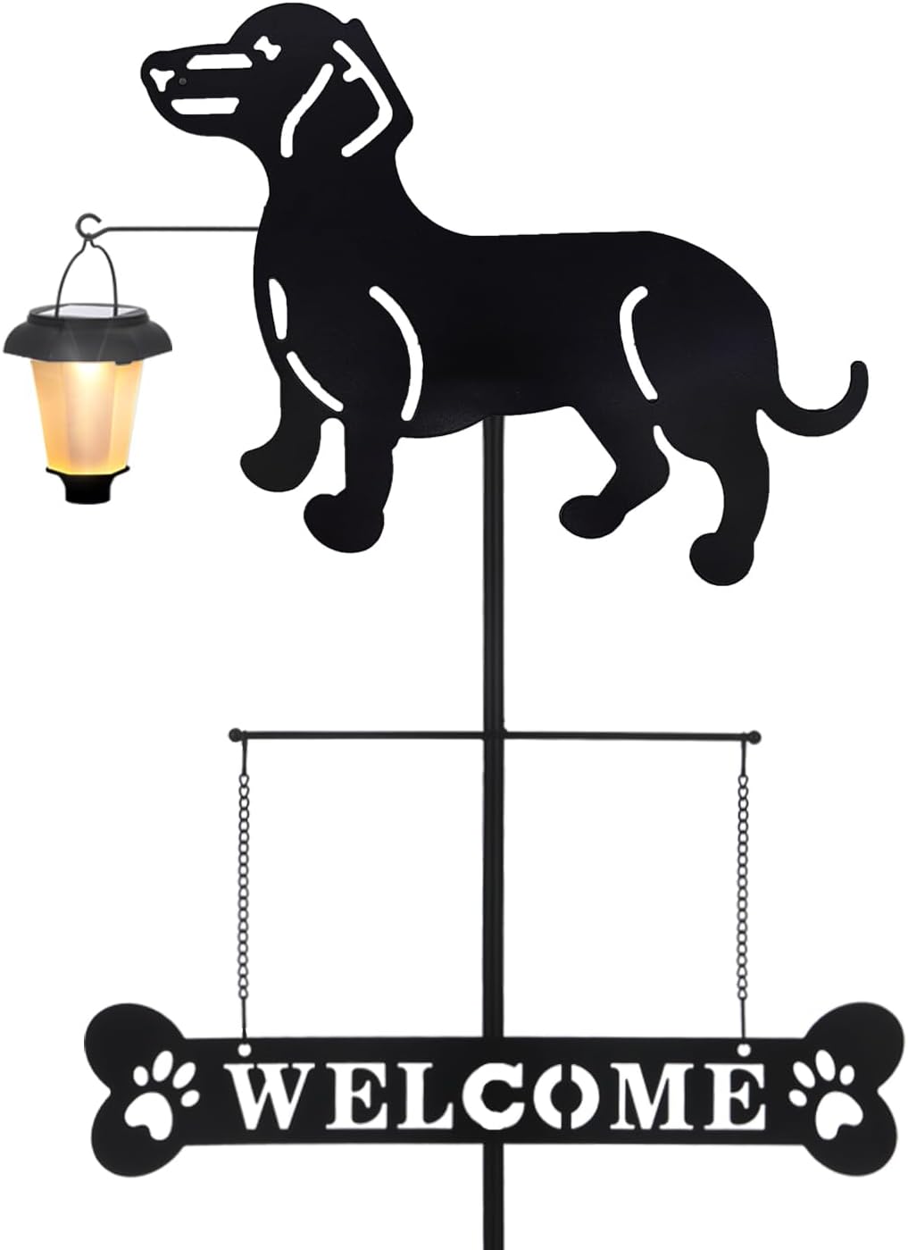 Dachshund Silhouette Welcome Sign with Lantern for Garden Decor