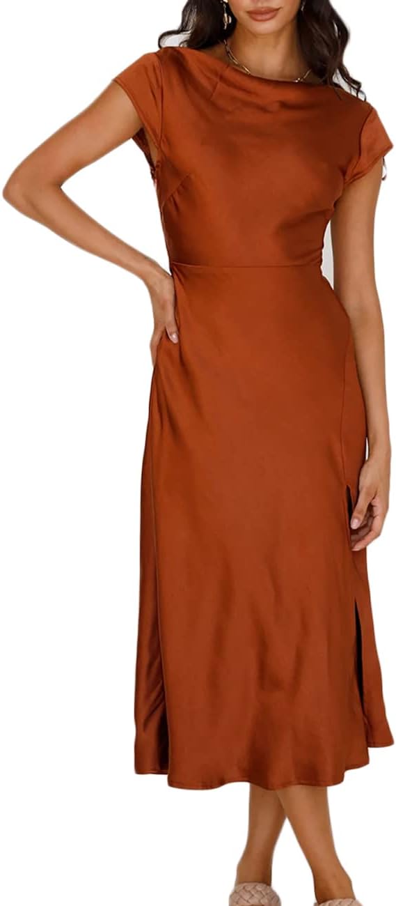 Women's Summer Satin Elegance Backless Twist Midi Dress 2025
