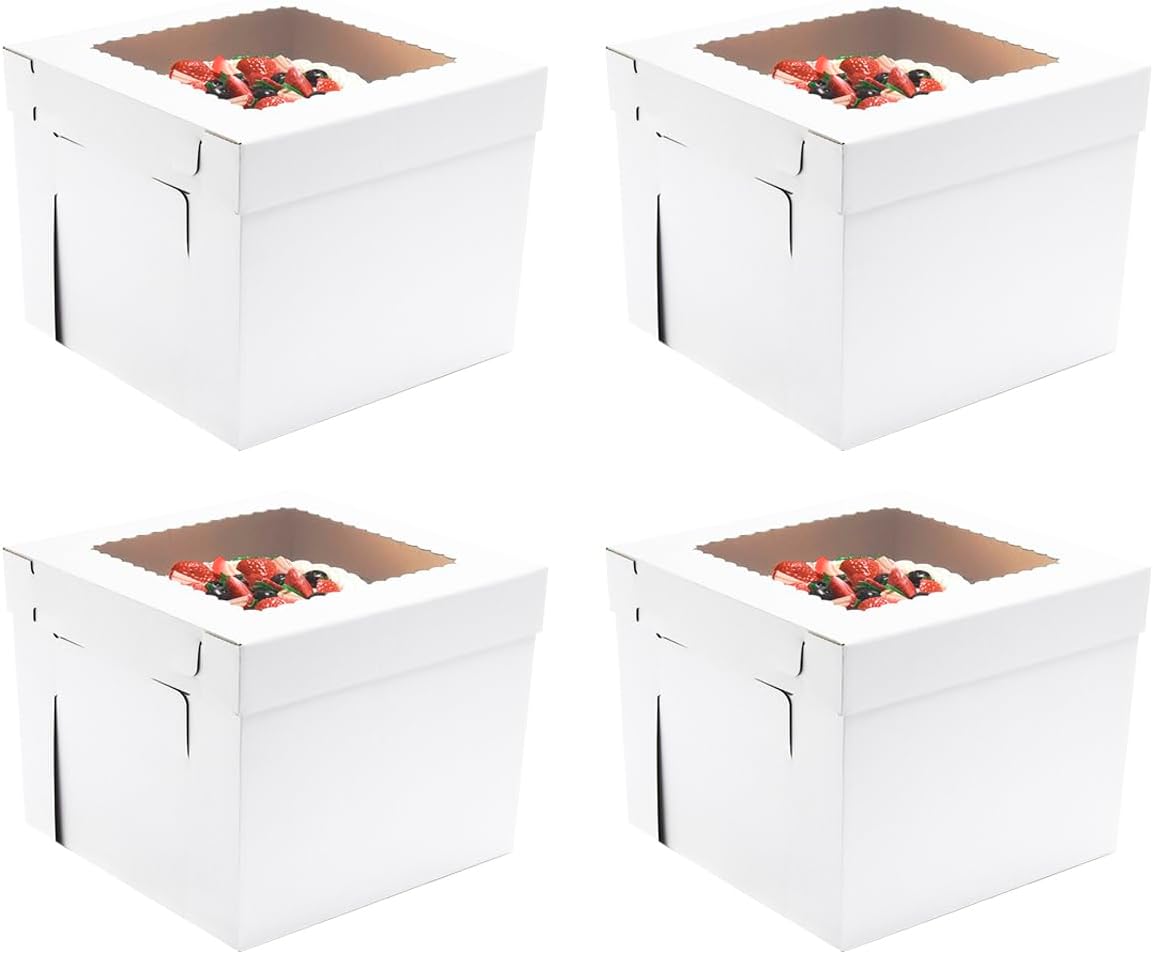 JJO Tall Cake Boxes for Tier Cakes, 14x14x12 in 4 Pack