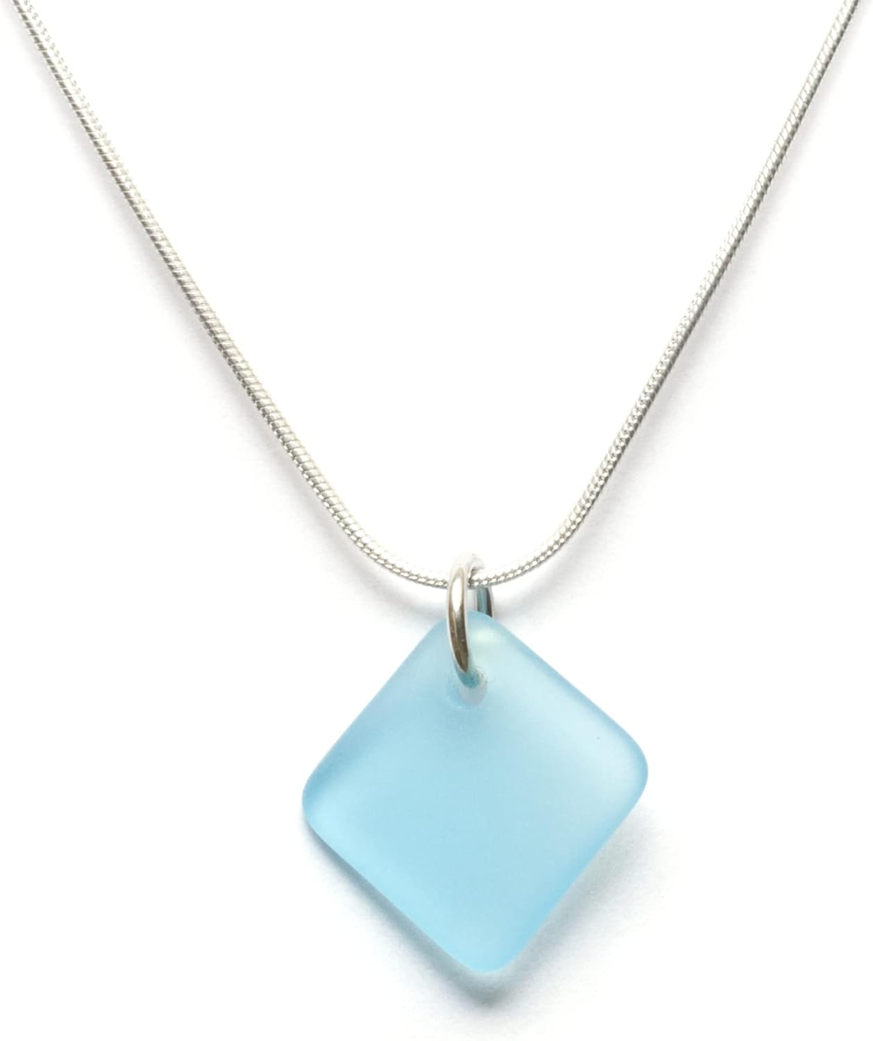 Sea Glass Delicate Diamond Pendant - Unique Sterling Silver Jewelry