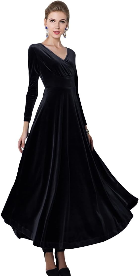 Elegant Urban CoCo Women Long Sleeve V-Neck Velvet Dress